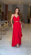 Conjunto Viscose Top & Saia Envelope Belly Vermelho