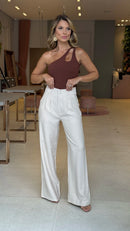 Body Canelado Alça Vazada Marrom