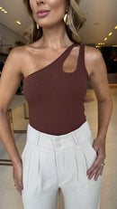 Body Canelado Alça Vazada Marrom